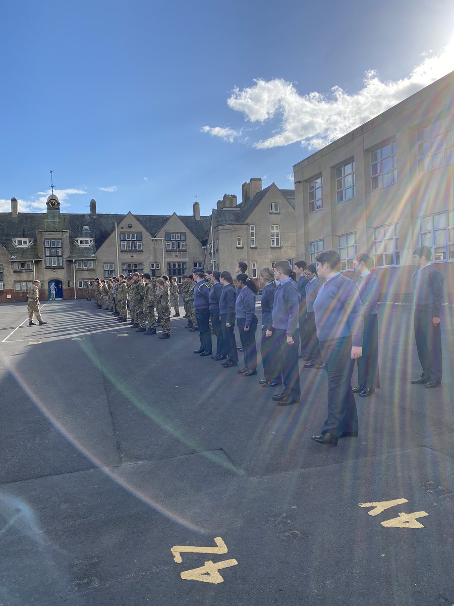 Great start for parade practice with the 4th years cadets - well done to them all. The RAF cadets are looking particularly smart if I do say so myself #proudoc #drillskills #paradeshun #getonparade