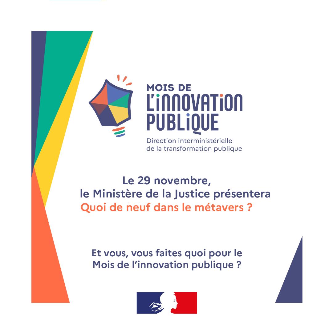 _DITP's tweet photo. 📣Quoi de neuf dans le #metavers ? Rdv le 29 novembre de 9h30 à 16h30 pour une journée consacrée aux impacts juridiques du métavers organisé par @justice_gouv dans le cadre du Mois de l’Innovation organisé par @_DITP 👉 https://t.co/MZr8rGTecv #MipIP https://t.co/TcsdenRKEW