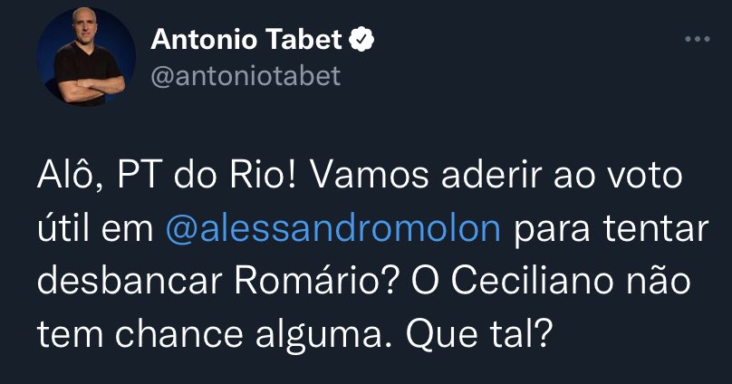 Pesquisa Atlas para SENADOR no Rio de Janeiro.

🔵 Romário (PL) 24,3%
🟢 Molon (PSB) 20,9%
⚫️ Daniel Silveira (PTB) 15,8%
🔴 Ceciliano (PT) 9,3%
🟣 Clarissa Garotinho (UB) 8,2%

Precisamos do VOTO ÚTIL em <a href="/alessandromolon/">Alessandro Molon 🇧🇷</a> 4️⃣0️⃣0️⃣