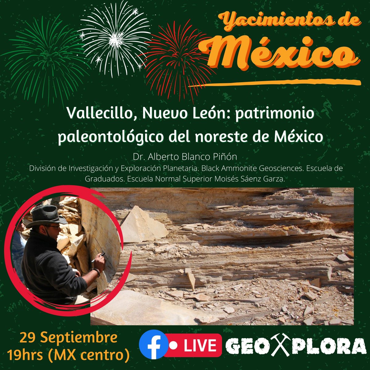 GeoXplora's tweet photo. 🛑🛑  HOY 19HRS 🛑🛑🛑
Geoxploradores 😀 no se pierdan este #JuevesdeCientíficos la última plática dedicada a yacimientos fósiles mexicanos 🇲🇽 con el Dr. Alberto Blanco Piñón y la conferencia "Vallecillo, Nuevo León: patrimonio paleontológico del noreste de México" https://t.co/2UapdXuurD