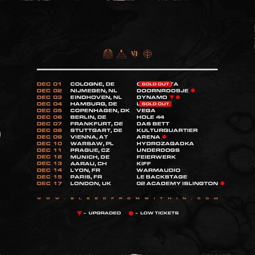 The response to ‘Shrine’ has been incredible this summer - thank you to everyone who joined us at festivals!

Now our attention turns to the ‘Shrine’ EU tour this winter. Tix are going fast with shows upgrading venues &amp; selling out - secure yours at: BLEEDFROMWITHIN.COM