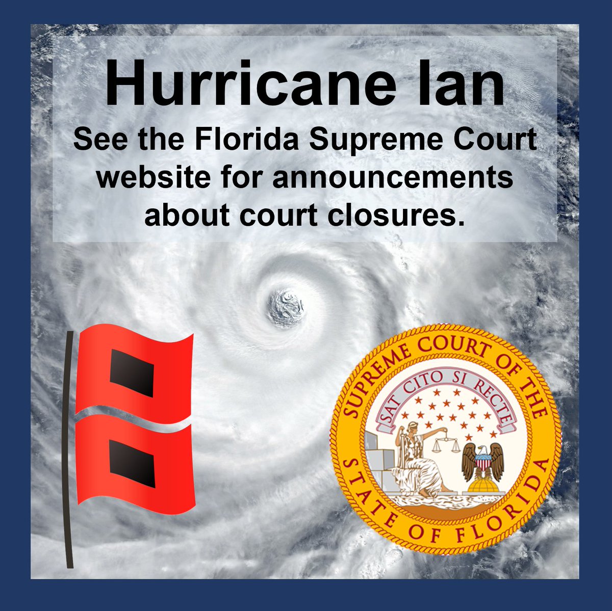 flcourts's tweet photo. Updates on court closures around the state are on the Florida Supreme Court website, https://t.co/jFPS8QapCX. Impacts from Ian are still felt in Northeast Florida even as the storm moves into the Atlantic. Check local jurisdiction’s websites and social media for up-to-date info. https://t.co/CQ5393cCWa