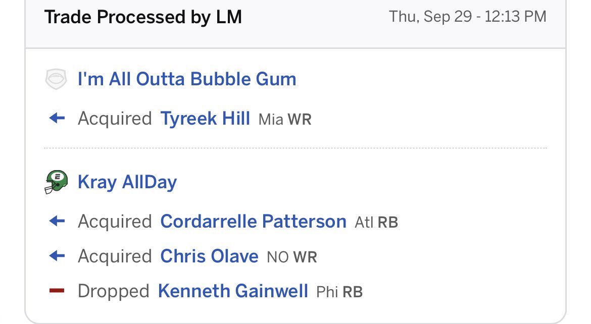 TheGoatLeague2's tweet image. 🗣BLOCKBUSTER ALERT 🚨🚨🚨🚨 

A biker (@rjkrmr) and HOUSE (@pc_leed) have come to an agreement to send Walid Tyreek Hill for Cordarelle Patterson and Chris Olave.

Need #thoughts? From the peanut gallery!!!