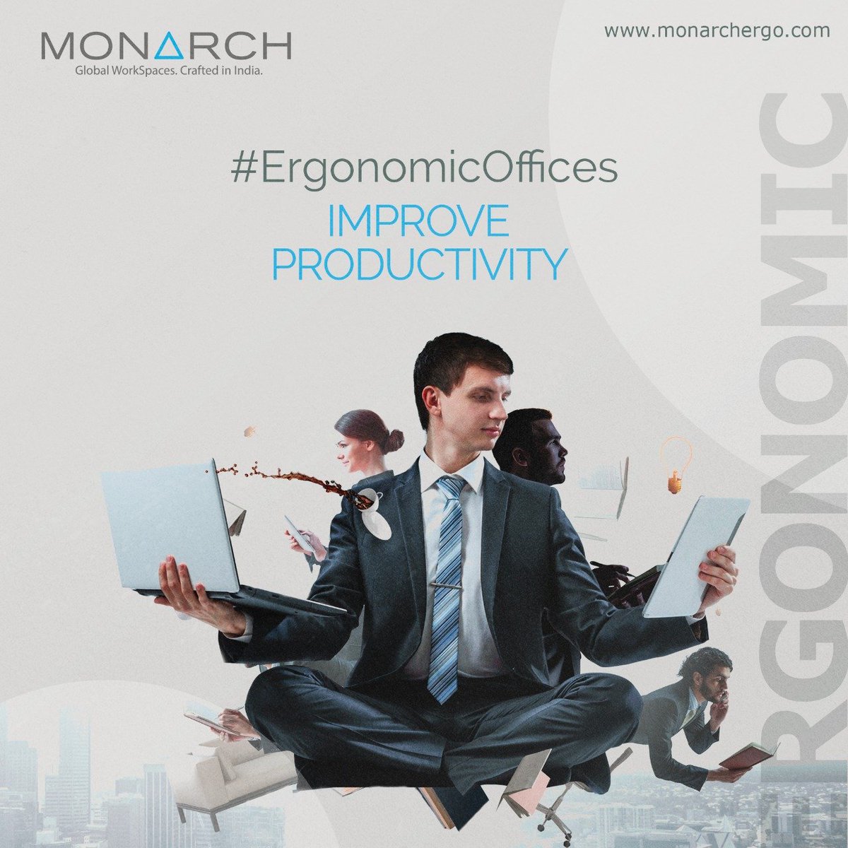 MonarchErgo's tweet photo. It is believed that an #ergonomicoffice shows at least a 25% increase in productivity in comparison to a regular one. Good Postures, Minimal Exertion, #AdjustableHeights, and Fewer Movements all combine to an extremely efficient workstation promoting #productivity at ease. https://t.co/7yz6aIQBtG