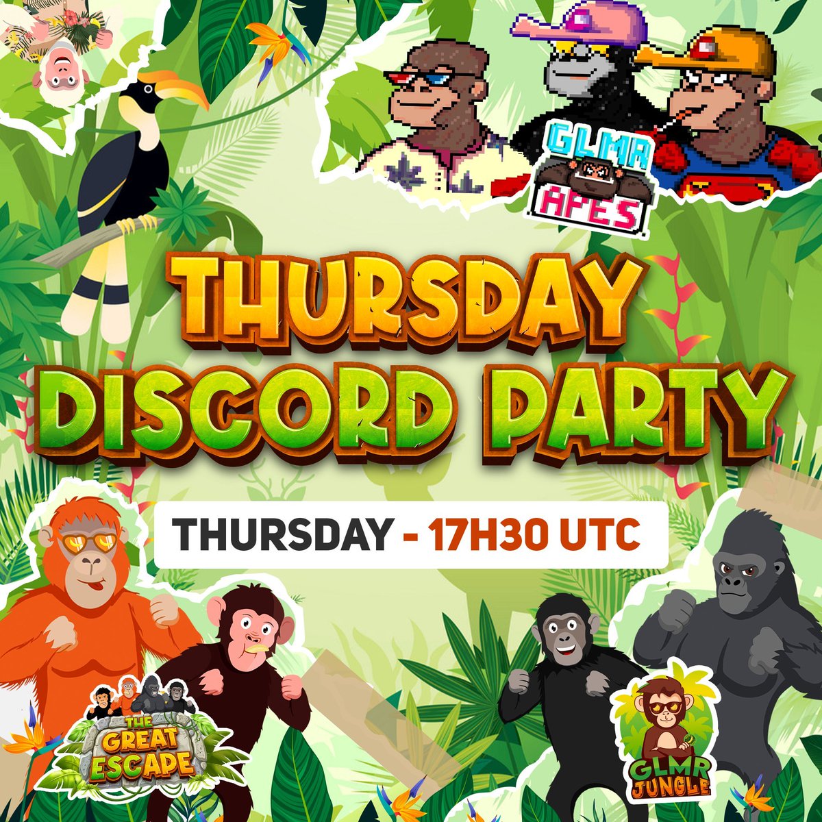 GLMRApes's tweet photo. ๐ฆง WOO-HOO-HAHA!
๐ Hello Apes!
๐ฅณJoin us at 17H30 UTC Tonight for our weekly Discord Event.
โก https://t.co/wdJLgrjCoX
๐ฏ Join the live lottery draw, play some fun games and get the latest updates about our project!
$GLMR #NFT #DAO #GLMA #GLMJ https://t.co/gvvqinXUkX