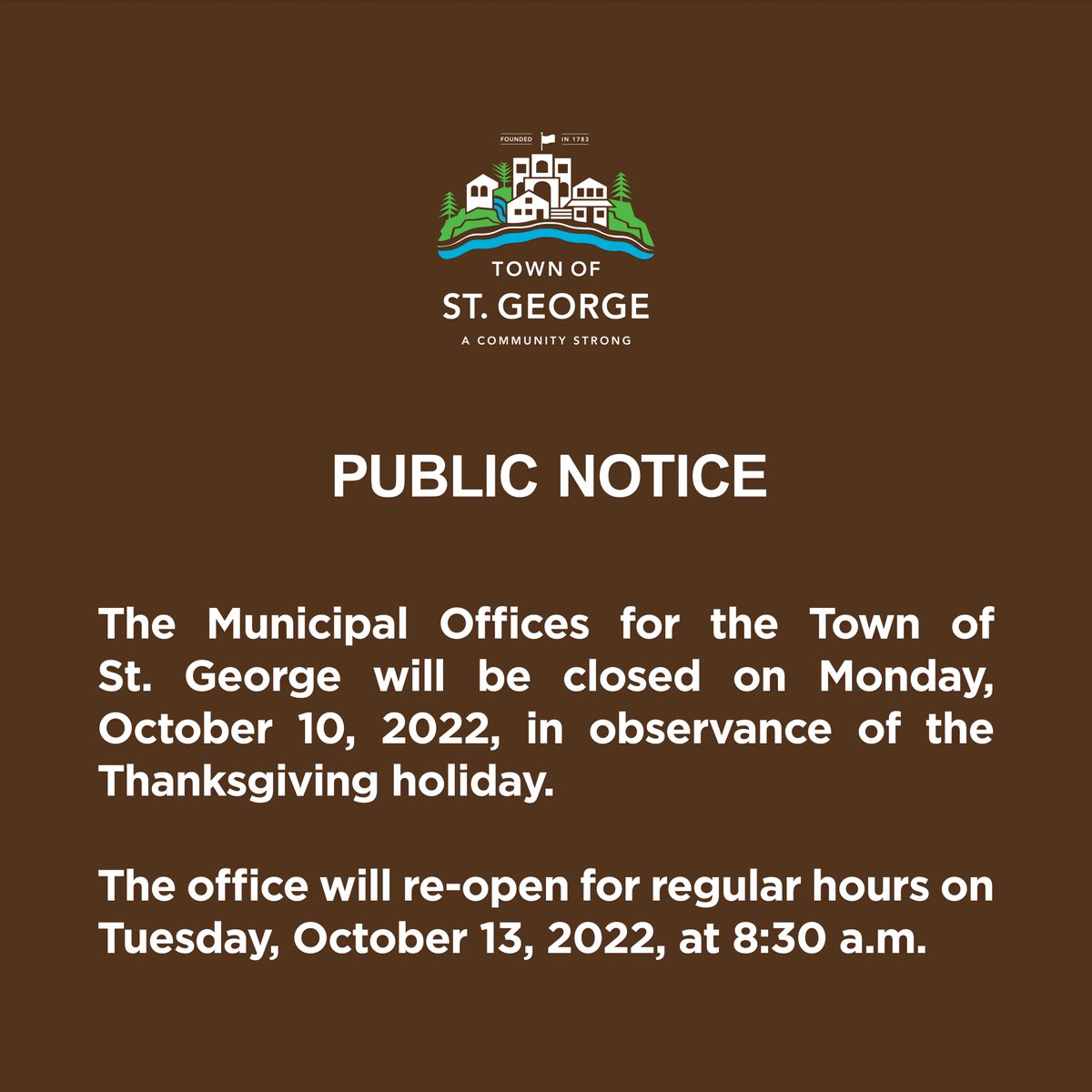 𝐇𝐀𝐏𝐏𝐘 𝐓𝐇𝐀𝐍𝐊𝐒𝐆𝐈𝐕𝐈𝐍𝐆
The Town Office will be closed today in recognition of the Thanksgiving holiday.
The office will reopen on Tuesday for normal business hours.