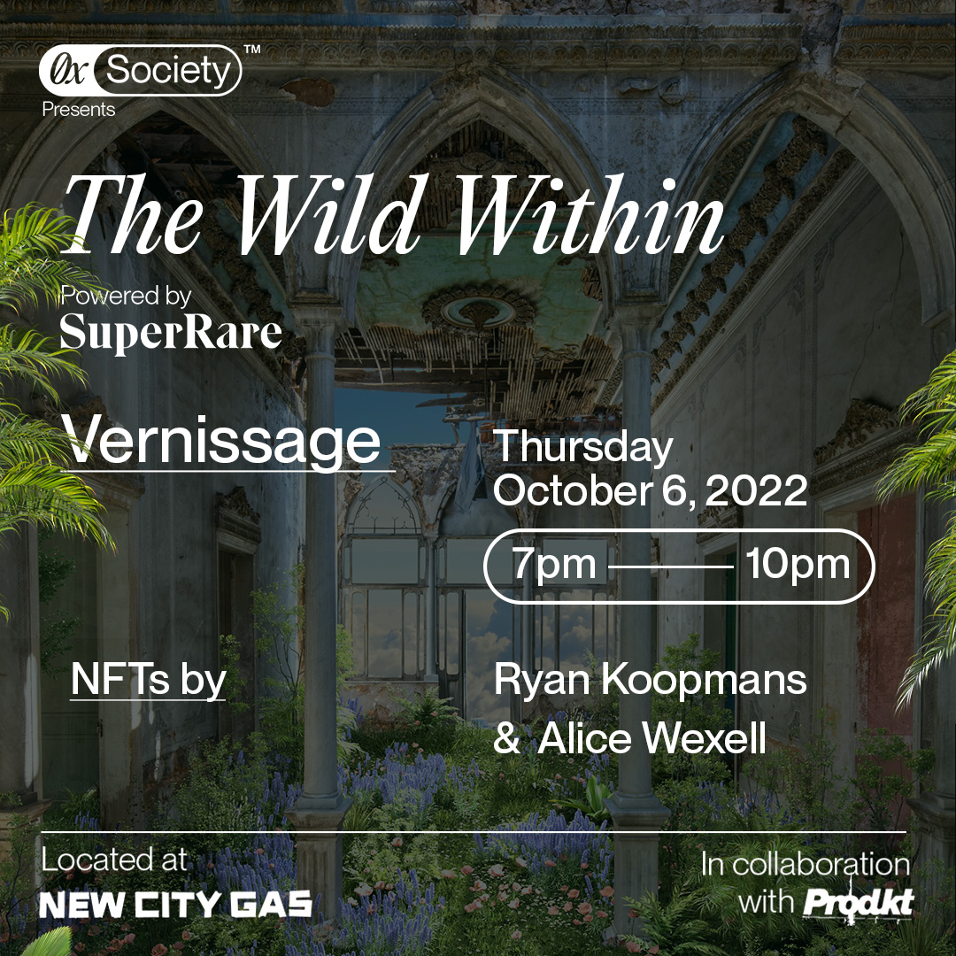 We are excited to announce our newest exhibit alongside <a href="/SuperRare/">SuperRare</a>!

The Wild Within exhibit explores the works created by @RyanKoopmans and @AliceWexell in their genesis NFT series ‘The Wild Within’

Join us October 6 to celebrate this new exhibit!

🔗:tixr.com/groups/newcity…