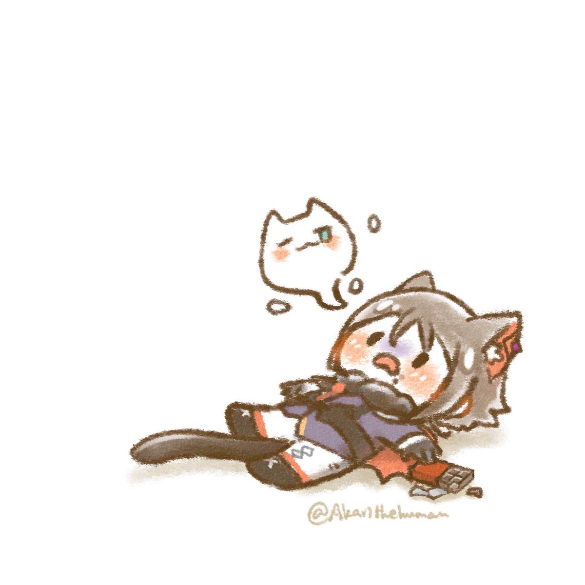 animal ears 1girl cat ears tail cat tail chibi lying  illustration images