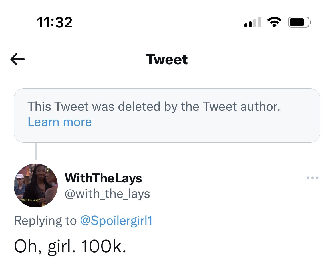 with_the_lays's tweet photo. I was wondering how long it would take her to delete her tweet 😂 #BB24 #spoilergirl
SG: posts something about being rich
Me: can you pay my student loans
SG: yes, how much? https://t.co/fXAneTixCm