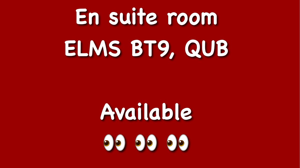 En suite room AVAILABLE in ELMS BT9. Will require change of contract via QUB so suitable for first years only. 
PM for further info
Please share! <a href="/QUBelfast/">Queen's University Belfast 🎓</a>