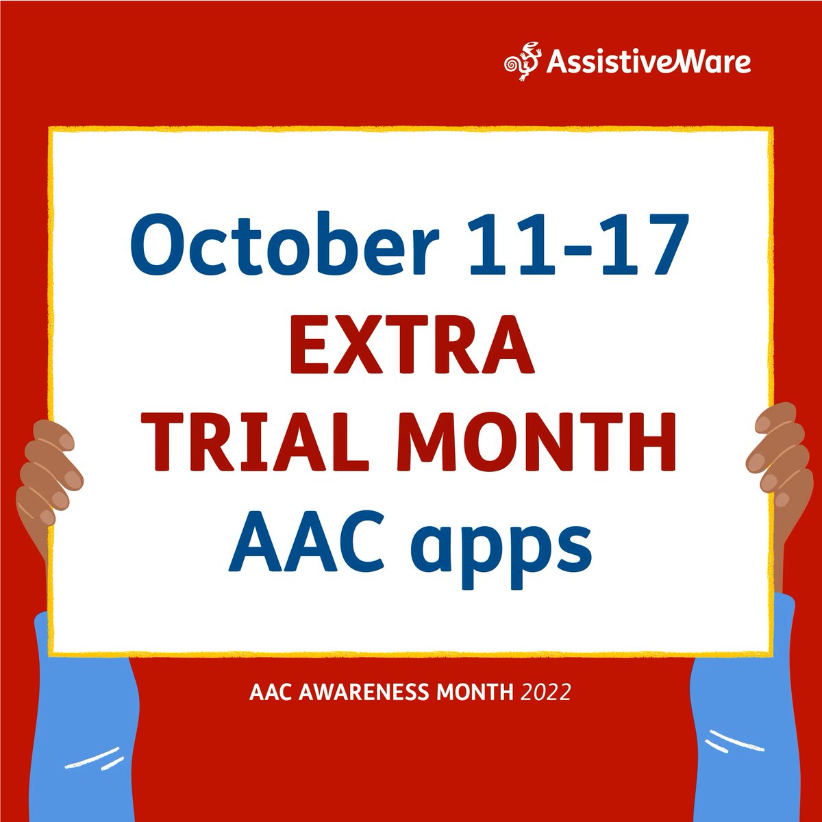 AssistiveWare's tweet photo. Are you just starting your #AAC journey? Get an extra trial month when you download and start from October 11 - 17. #Proloquo #ProloquoCoach #simPODD https://t.co/vAAk2i00xw https://t.co/cgnood1Xym