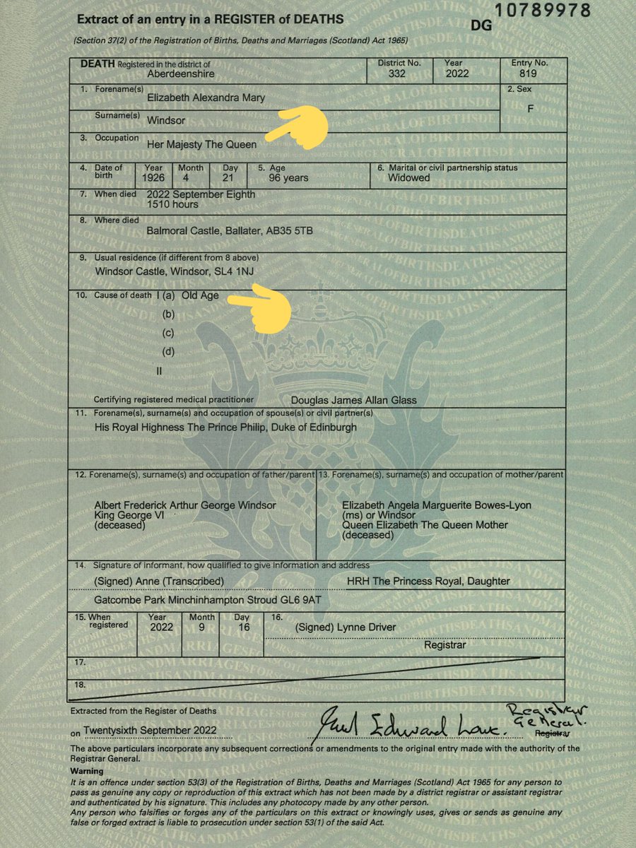 "Cause of death: Old Age"