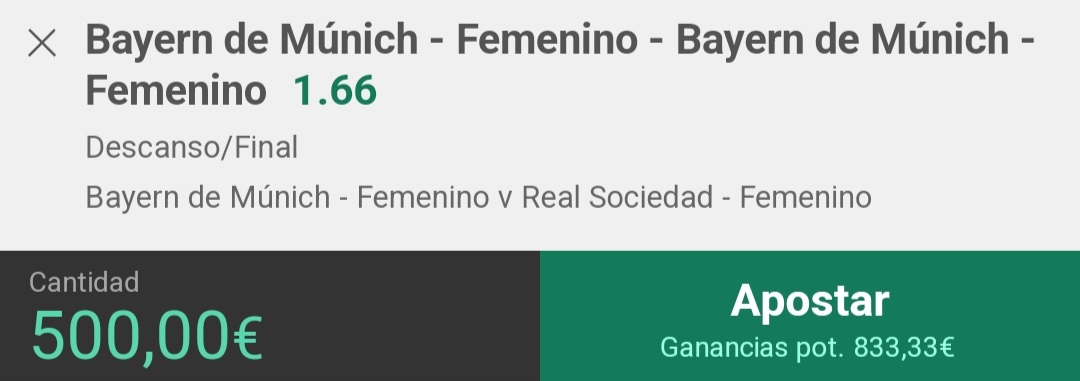 Randompicks2's tweet image. 🏆 Champions League Femenino 🌍

⚽️ Bayern de Múnich - Femenino vs Real Sociedad - Femenino

👉🏼 Bayern de Múnich descanso y final

💶 Stake 5