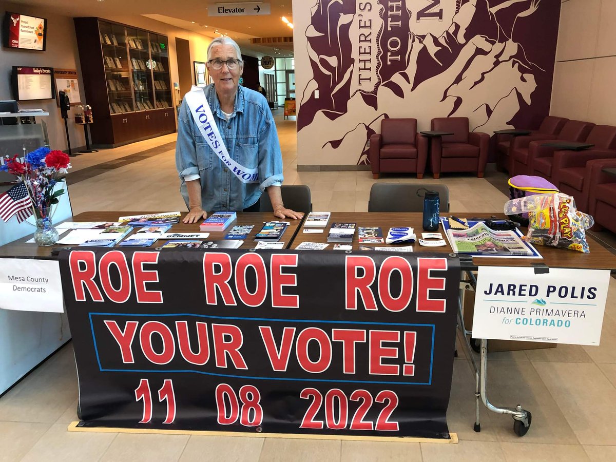 MesaCountyDems's tweet photo. Mesa County Dems booth at CMU! 

Get out and Roe the vote! https://t.co/kyYDZHQpb3