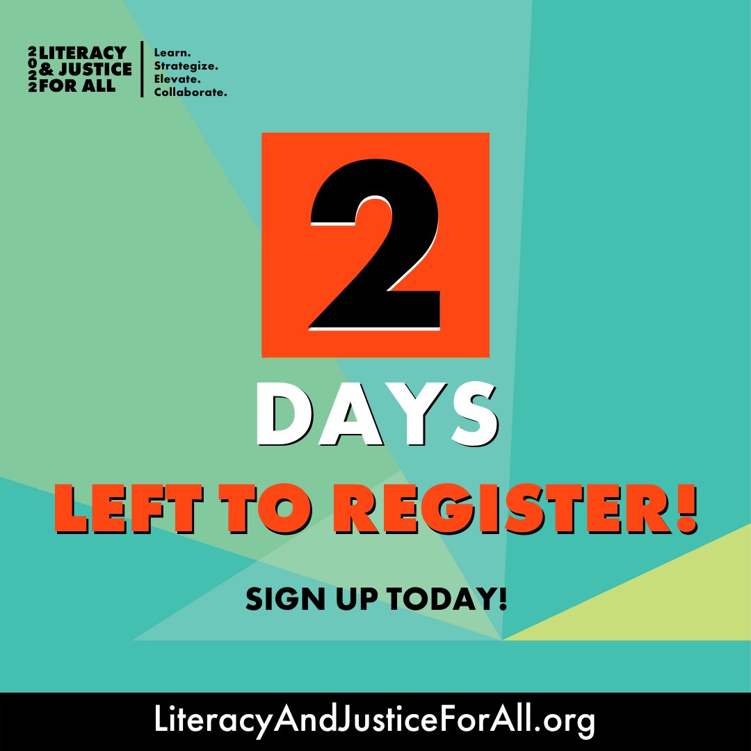 ONLY TWO DAYS LEFT TO REGISTER! Cutoff date is Oct. 1st. So, register right now: literacyandjusticeforall.org, and don't miss our 2nd annual symposium #LiteracyJustice4All on Sat. Oct. 15th with virtual talks & private film screening on Oct. 12th - 14th #OakLitSymposium #LJ4All