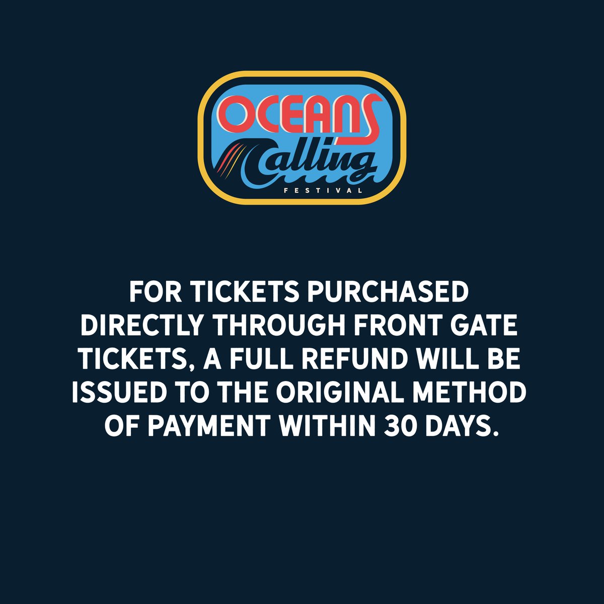 OceansCallingMD's tweet photo. Due to unsafe weather conditions on the Oceans Calling Festival grounds caused by Hurricane Ian and additional severe weather conditions forecasted for the rest of the weekend, we have made the difficult and heartbreaking decision to cancel this weekend’s Oceans Calling Festival. https://t.co/AZbKJD9Wpp