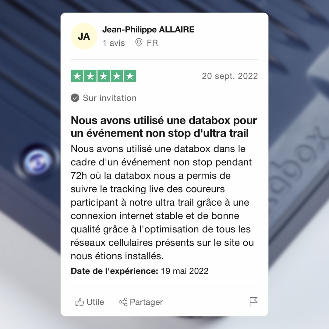 DataboxW's tweet photo. Quel que soit le cas d'usage : séminaire, streaming, événementiel indoor/outdoor... Nos clients sont et resteront les mieux placés pour parler de la #Databox, notre solution #plugandplay pour une connexion internet temporaire haut débit. 📡📶
 
ℹ️ https://t.co/EoV00CGYT9 https://t.co/F1NkzsSe0e