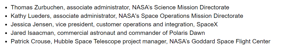 The commander of Polaris Dawn and the program manager of Hubble on today's teleconference? HUBBLE HERE WE COME BABY! nasa.gov/press-release/…