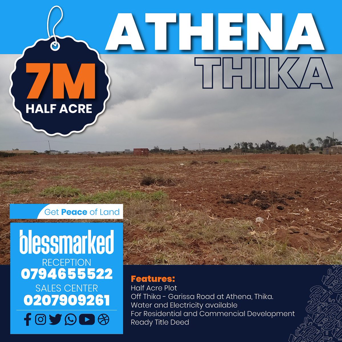 MyPropertyKe's tweet photo. Half an Acre at 7Million Athena, Thika. Ready Title Deed. Cash payment, no installments. Call  Sales Team on 0794655522 or 0207909261. Click to Call on Internet https://t.co/H3uuMqDoca (FREE). #Blessmarked #GetPeaceOfLand https://t.co/mK3i7sbb4u
