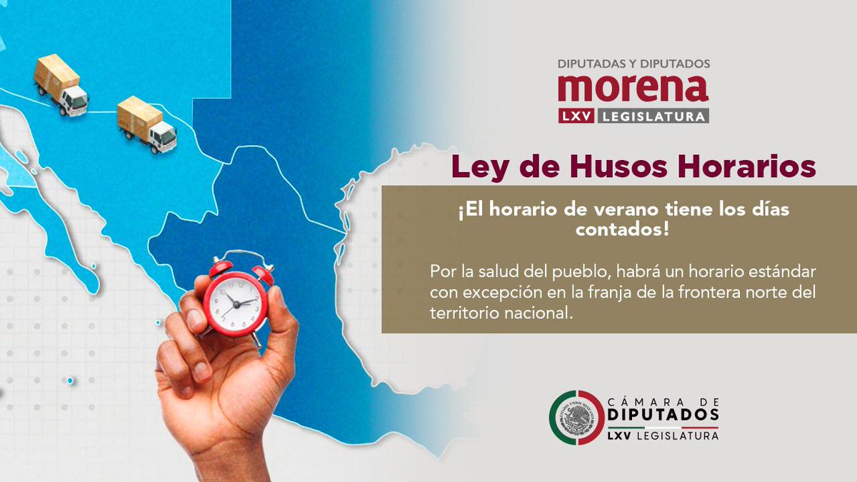 ¡Adiós al #HorarioDeVerano! 

Con 445 votos a favor, 8 en contra y 33 abstenciones el pleno de la <a href="/Mx_Diputados/">H. Cámara de Diputados</a> aprobamos el dictamen que expide la Ley de los Husos Horarios para establecer un horario estándar en el territorio nacional.