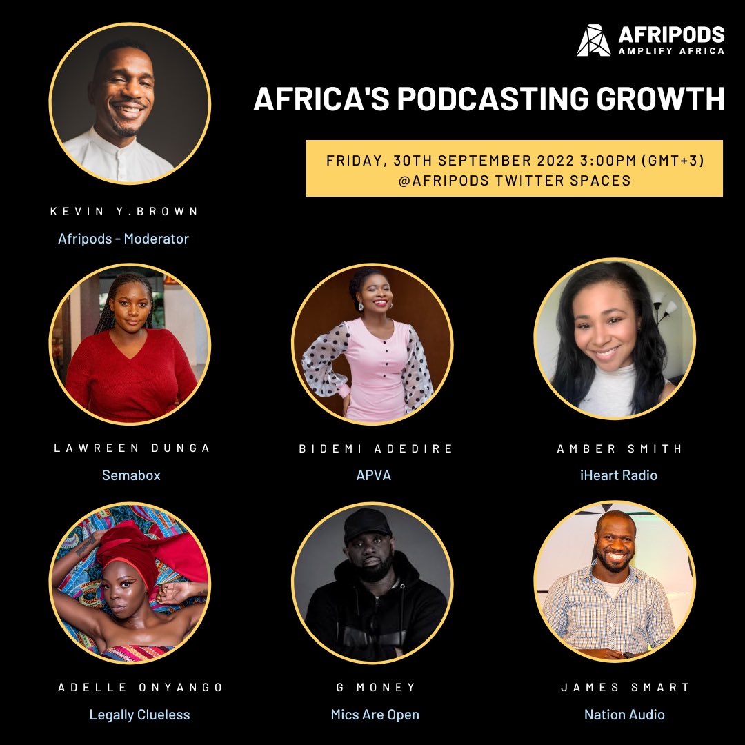 afripods's tweet photo. Meet your hosts and panelist’s for the Africa's Podcasting Growth: The Creatives Perspective spaces tomorrow
Set your reminder now https://t.co/WINEjW81nk https://t.co/wK1GR4fbIn