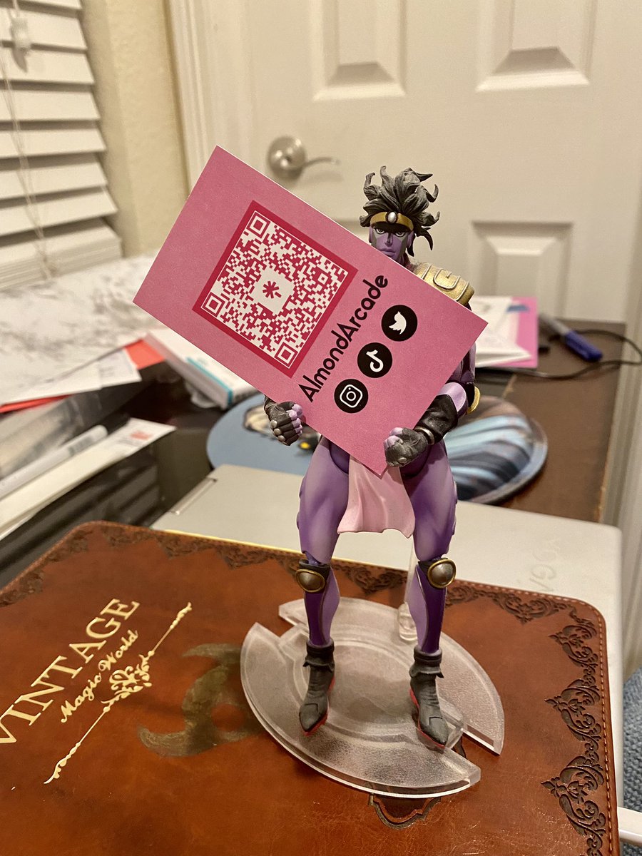 AlmondArcade's tweet photo. Hey for marketing reasons we need to know if you’d rather take a business card from Star Platinum or Lagoona. https://t.co/BHvtM3M60F