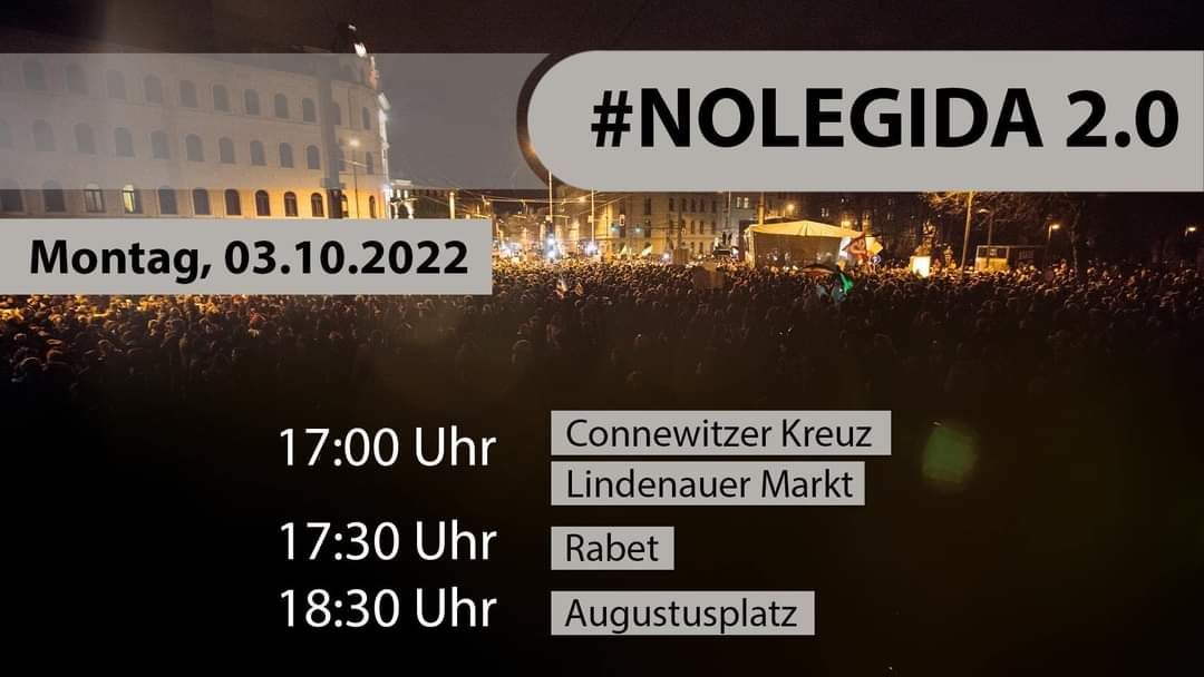fruitgecko's tweet photo. Leipzig, Arsch hoch. #nolegida 2.0.
Kommt zum gemeinsam Protest von @platznehmen. Anreisen aus dem Osten, Süden und Westen. Alerta! 📢 #le0310 https://t.co/HPA1Ozq2R9
