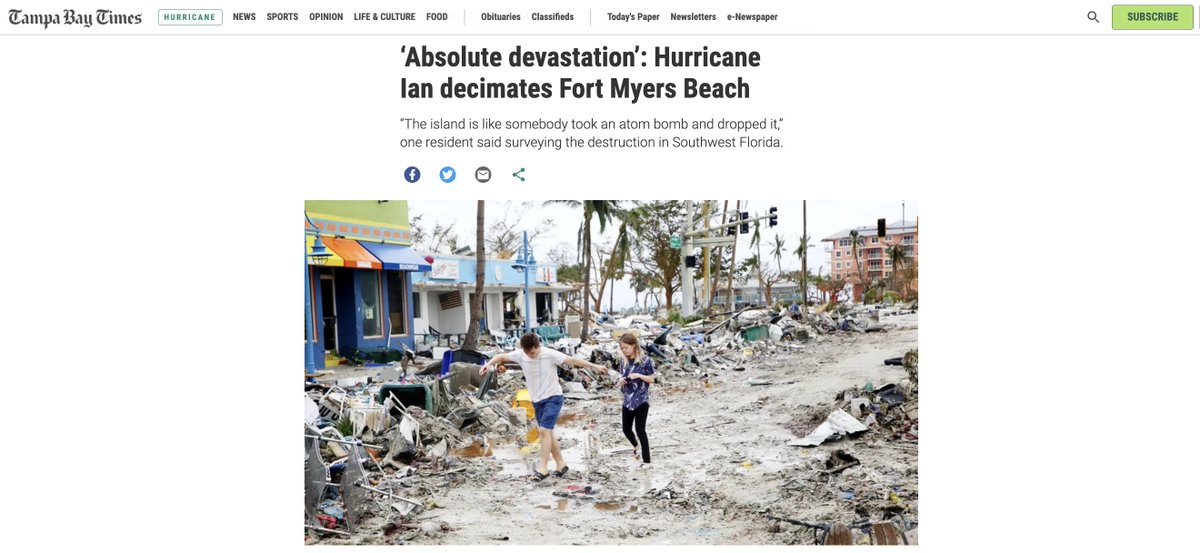 theSLAMblog's tweet image. Walking through the rubble of a devastating hurricane in ✨flip flops✨ is so peak Florida, I can&apos;t even. @tampabaytimes