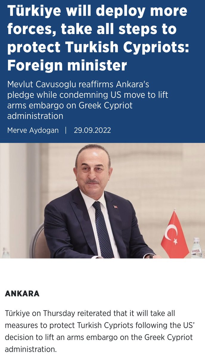LindseySnell's tweet photo. Cavusoglu says Turkey will send more troops and weapons to Turkish-occupied Cyprus in response to the US lifting the arms embargo on legitimate Cyprus https://t.co/kQkEduVeVu
