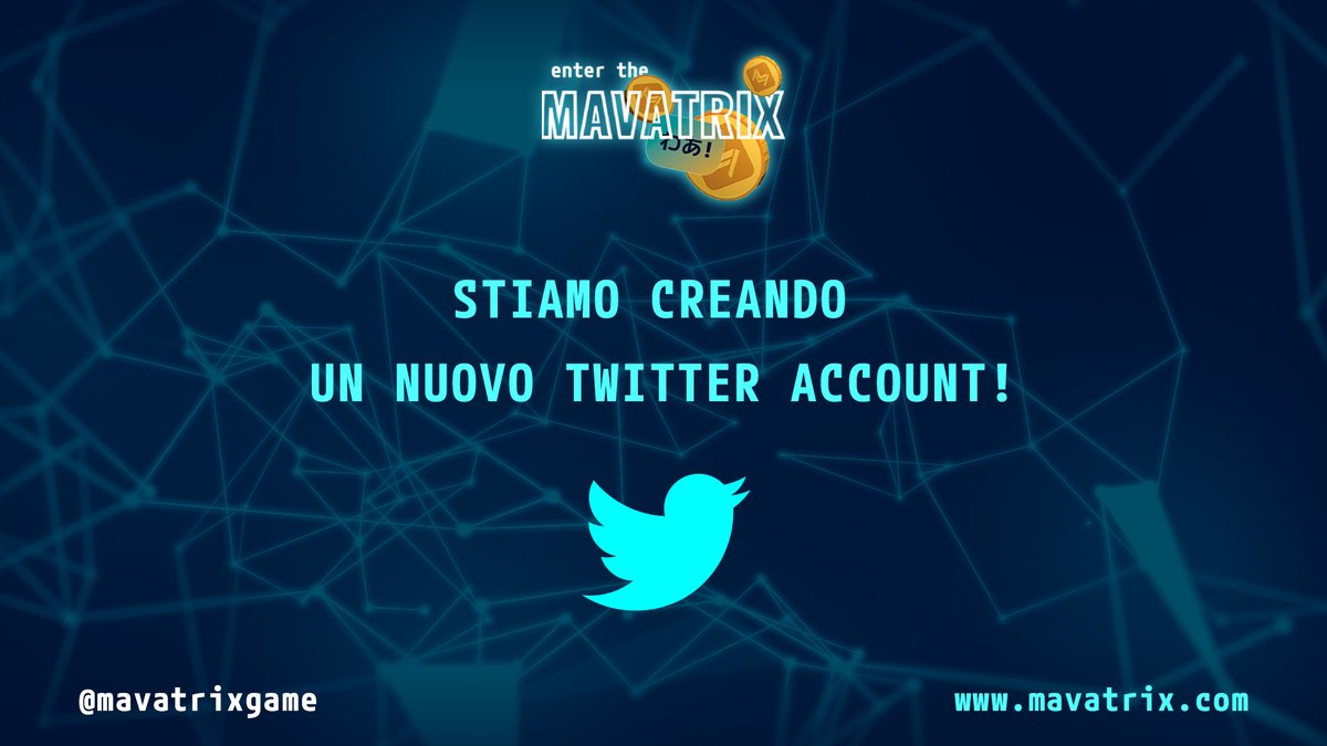 An important change we are making is…🚨
Creating a whole new twitter account! 🥸

Always remember to visit our website:
mavatrix.com

#playtoearn #crypto #blockchain #cryptocurrency #nftcommunity #cryptocommunity #mavatrix #mvx #nfts#p2e #p2egaming #bsc #binance