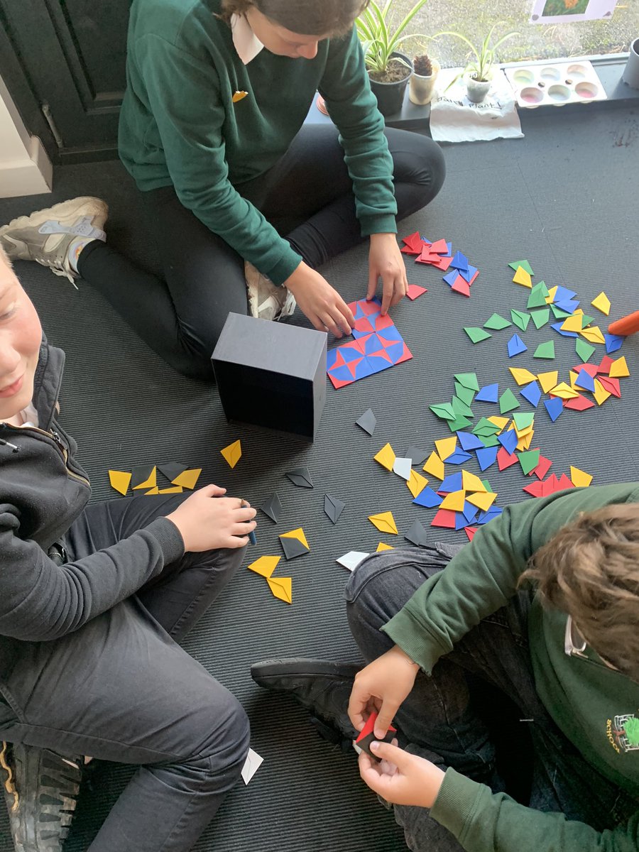 MissMillar2's tweet photo. So much creativity during our free choice math week activities! Love these tile designs! I would definitely have the black and white one in my own bathroom ❤️ @Stoneywood_1  #mathweekscotland https://t.co/MtP70glz0u