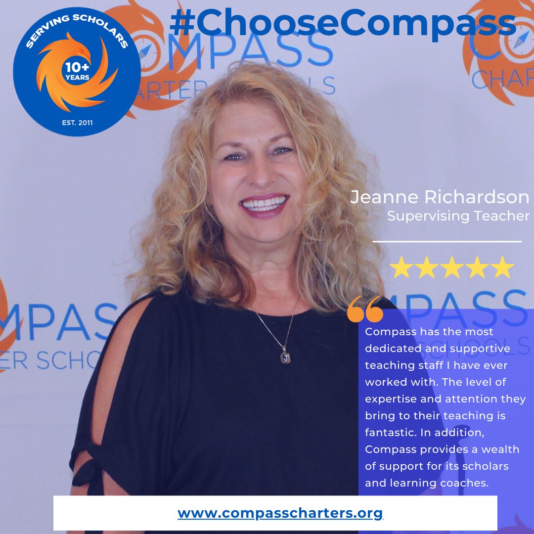 CompassCs's tweet photo. We are so happy to have longtime supervising #teacher Jeanne, on the #Compass team! Curious about our #OnlineLearning program? Visit our website today: https://t.co/oROp24WAo6
#ChooseCompass #CompassExperience #CompassWay #PersonalizedLearning #ScholarCentered #ScholarsFirst https://t.co/yZBpmWu5sD