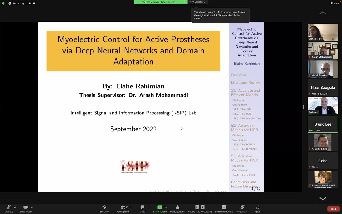 I_SIP_Lab's tweet photo. Good luck to Elahe (@ElaheRahimian) on defending her PhD Thesis entitled "Myoelectric Control for Active Prostheses via Deep Neural Networks and Domain Adaptation". https://t.co/rIQcnIry8q