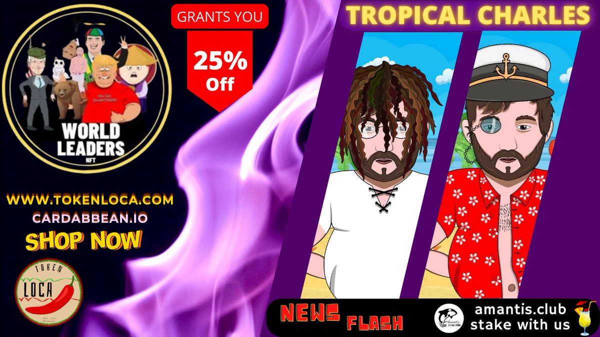 🚨 25% OFF 📢

That is what a World Leader will give you!

Get Yours Today: ➡️tokenloca.com/world-leaders-…
⚠️ Tropical Charles is minting now! ⚠️

 cardabbean.io/reveled
linktr.ee/cardabbean

#MetaverseNFT #MetaverseWorlds #CardanoADA  #CardanoCommunity
