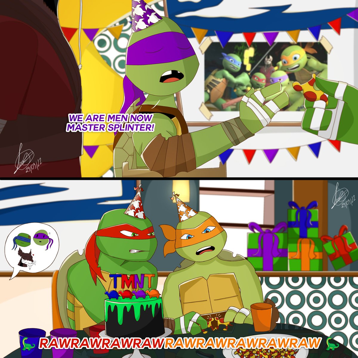 woozione's tweet photo. HAPPY MUTATION DAY! ๐ข๐โค๐๐งก
Porque para alguns pais, seus filhos sempre serรฃo crianรงas ๐คง #tmnt2012 #happymutationday https://t.co/aale1jKOEW