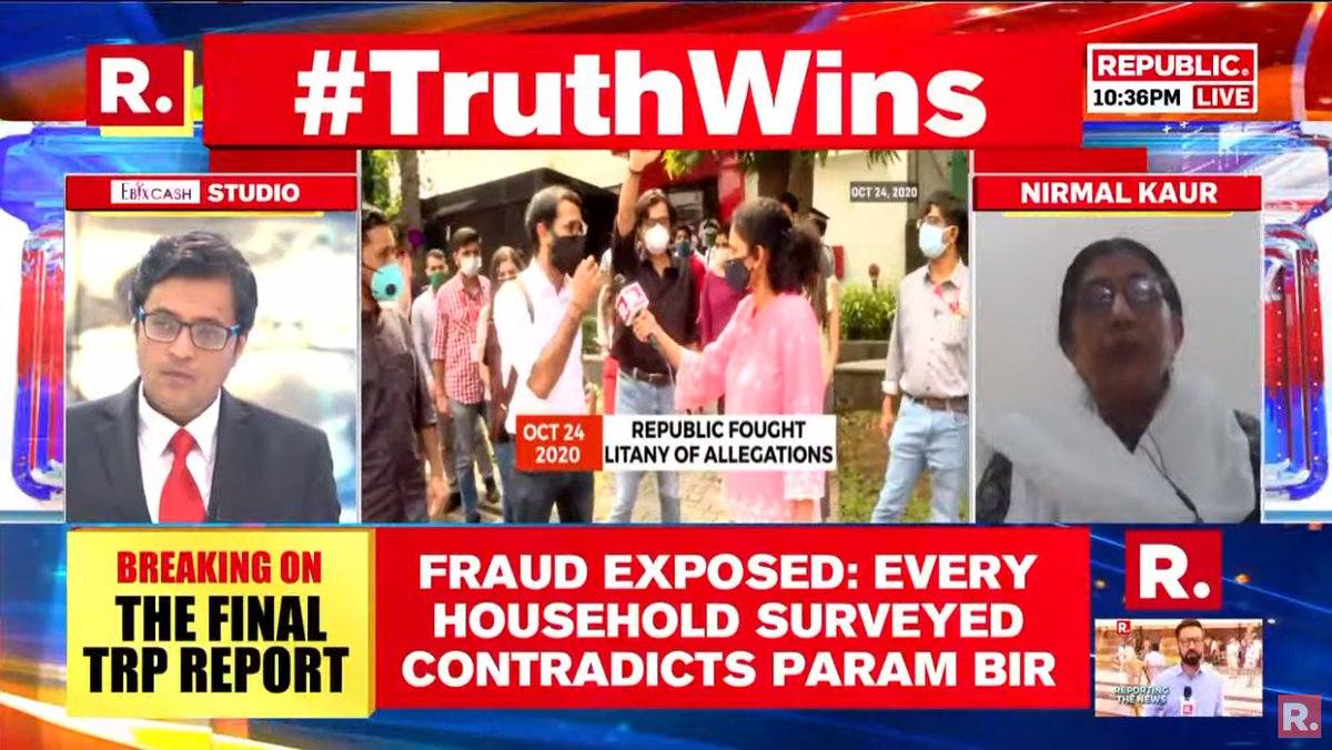 republic's tweet photo. #TruthWins | Nirmal Kaur, Former DGP, Jharkhand, makes key 'deterrence' argument for legal action following the #RealTRPScam. Tune in #LIVE here - https://t.co/3Y4LJaa7lI https://t.co/PnNx1RQ5Lo