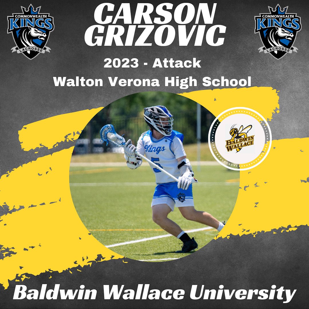 CommonwealthLax's tweet photo. 🚨2023 Commitment🚨
Carson Grizovic
Walton Verona High School
Attack
Baldwin Wallace University
Our 3rd Commit in the 2023 Class is Attackman Carson Grizovic of Walton Verona. He can do it all dodge, feed & score while playing with relentless effort! Congrats Carson!
#repKYlax https://t.co/EZCxuAWFs9