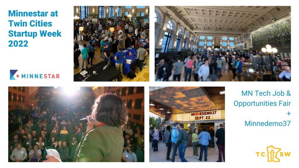 minnestar's tweet image. Huge thanks to the 800+ folks who came out last week to our #MNtech Job Fair and #Minnedemo during #TCSW2022.

Stay tuned to minnestar.org and our newsletter over the coming weeks for information on upcoming community news and events.