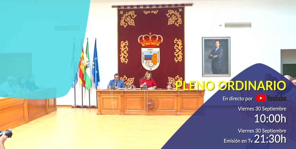 Este viernes 30 de septiembre sigue en directo a las 10.00h⏰️ el Pleno Ordinario del mes de septiembre del <a href="/Torremolinos_On/">Torremolinos Informa</a> a través de nuestro canal de Youtube 👇
youtube.com/channel/UCcQNQ…
📺Además a las 21.30h⏰️ emisión en Torremolinos Televisión.