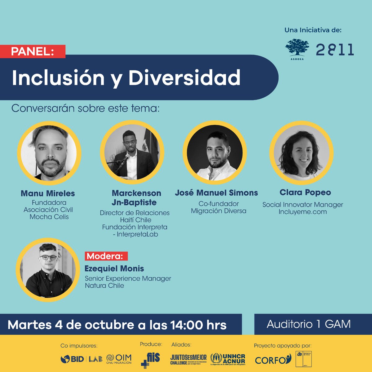 Innovación social enfocada en migración.Conoce más sobre este panel y las otras actividades del festival en holaamerica.org
@holaamérica_org <a href="/2811platform/">2811</a> @ashoka_chile <a href="/fiisorg/">fiiS</a> <a href="/el_bid/">Banco Interamericano de Desarrollo</a> <a href="/corfochile/">Corfo</a> <a href="/acnur/">Raphaela</a> <a href="/gam/">Gammy</a> <a href="/BMarckensonj/">Marckenson JB</a>  <a href="/InterpretaLab/">[ INTERPRETA ]</a> <a href="/Tzencht/">Fundación T-Zen</a>
#migra #inclu #diversi