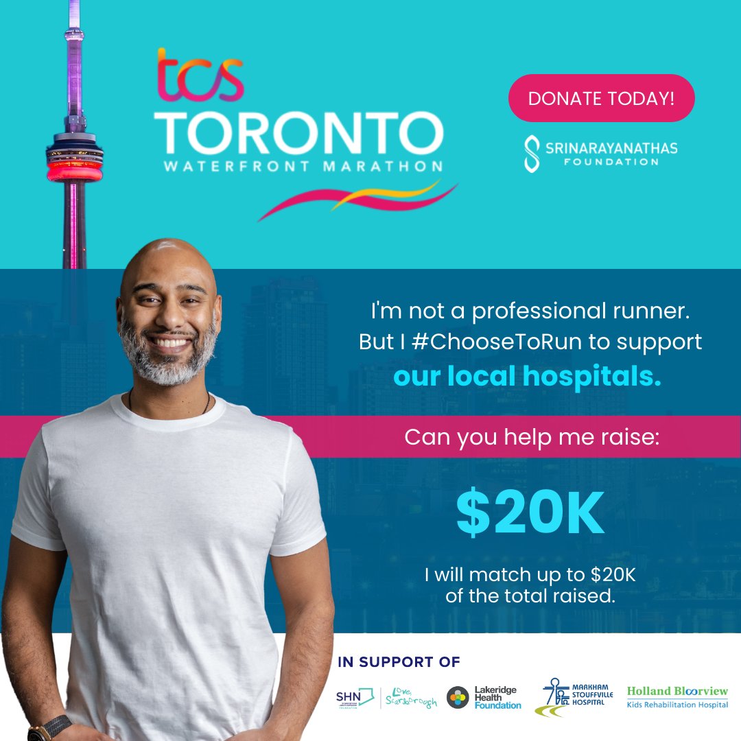HBKidsHospital's tweet photo. Fundraiser Spotlight: @Muraly5S is running his first marathon at the TCS Toronto Waterfront Marathon on October 16th. Make a donation to help Muraly reach his fundraising goal in support of Holland Bloorview! https://t.co/0poBOAzU0g https://t.co/0FHR6W3IEq
