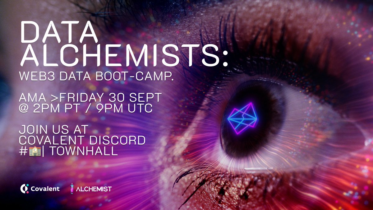Covalent_HQ's tweet photo. 📢AMA Announcement📢
 
Curious about Covalent’s ‘Data Alchemist Boot-Camp’🧪that *PAYs” you to learn Web3 Analytics?
 
Join us Friday 30 Sept @ 2pm PT / 11pm UTC on our Discord chnl '🏫| Townhall'
 
Drop your Q's in this thread for us to answer @ the AMA👇🏼
https://t.co/BF9nmwjAmA https://t.co/atQ8SahjUr