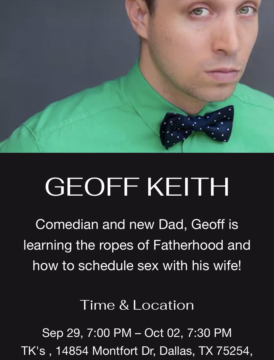 TK's Comedy (@tkscomedy) on Twitter photo All weekend at TK’s Comedy we have the hilarious comedian 🎤 <a href="/GeoffKeith/">Geoff Keith</a> performing stand up!🔥
Buy show tickets here: tkscomedy.com/event-details/…
Comedy 🎭 Cocktails 🍸🍹 Cuisine 🔷 See you Tonight! All weekend at TK’s Comedy we have the hilarious comedian 🎤 <a href="/GeoffKeith/">Geoff Keith</a> performing stand up!🔥
Buy show tickets here: tkscomedy.com/event-details/…
Comedy 🎭 Cocktails 🍸🍹 Cuisine 🔷 See you Tonight!