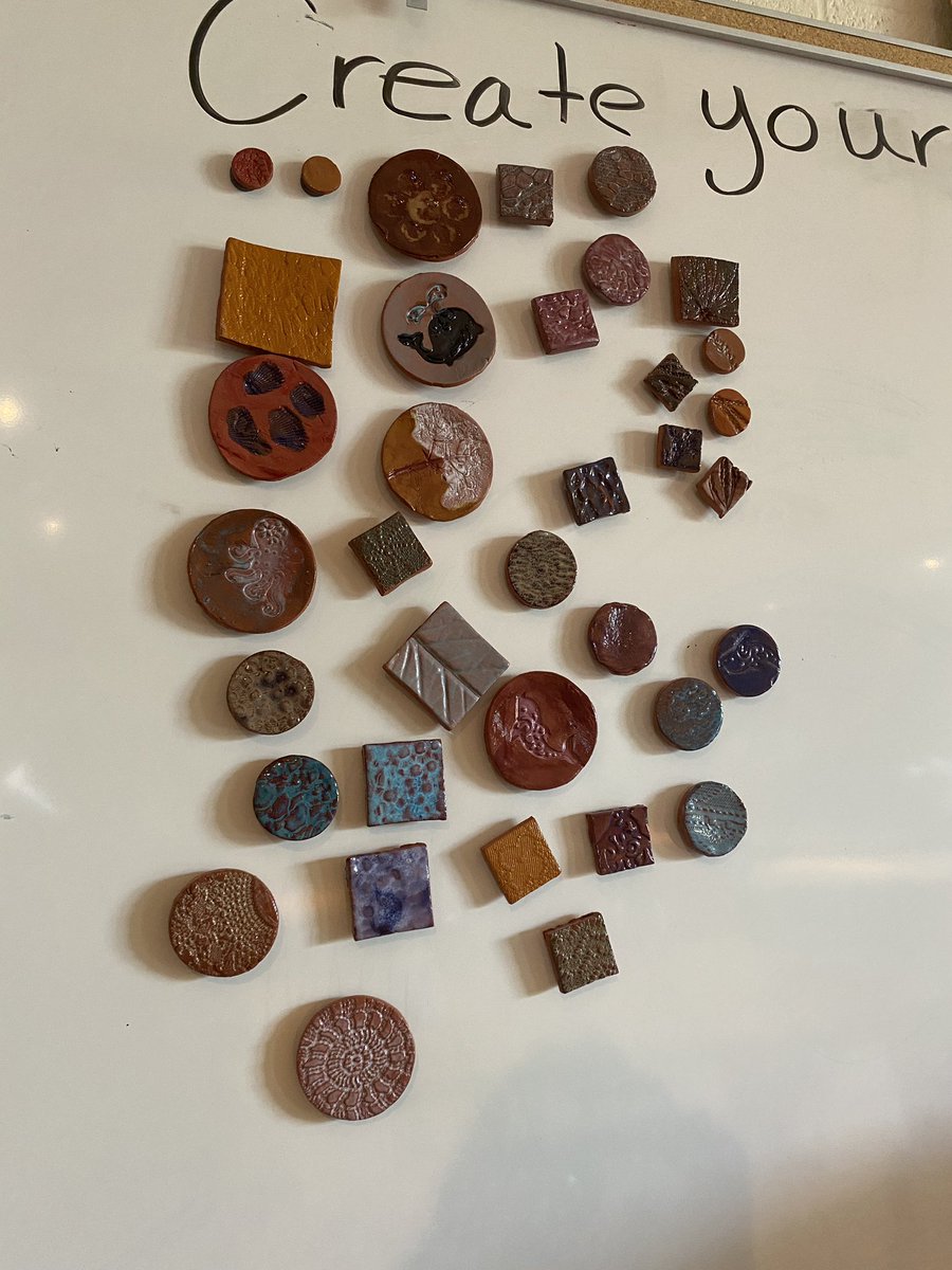 Studio 1336 Ceramics crew created a working color chart for glazes, layering glazes and other combos. Color recipes are written on the back for quick reference <a href="/tcstweets1/">Tallmadge City Schools</a> <a href="/marktreen/">Mark Treen</a> <a href="/THSMr_Horner/">Mark Horner</a>