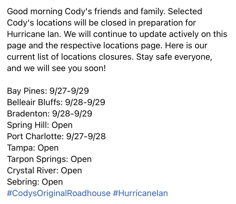 Cody S Original Roadhouse Official Codys Corporate Twitter Cody S Original Roadhouse Official Codys Corporate Twitter