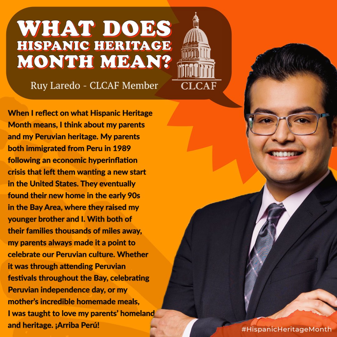 CLCA_Foundation's tweet photo. Ruy takes pride in his Peruvian 🇵🇪 heritage and his parents’ story immigrating to the U.S. #hispanicheritagemonth #CLCAF https://t.co/SWIRh6Duk8