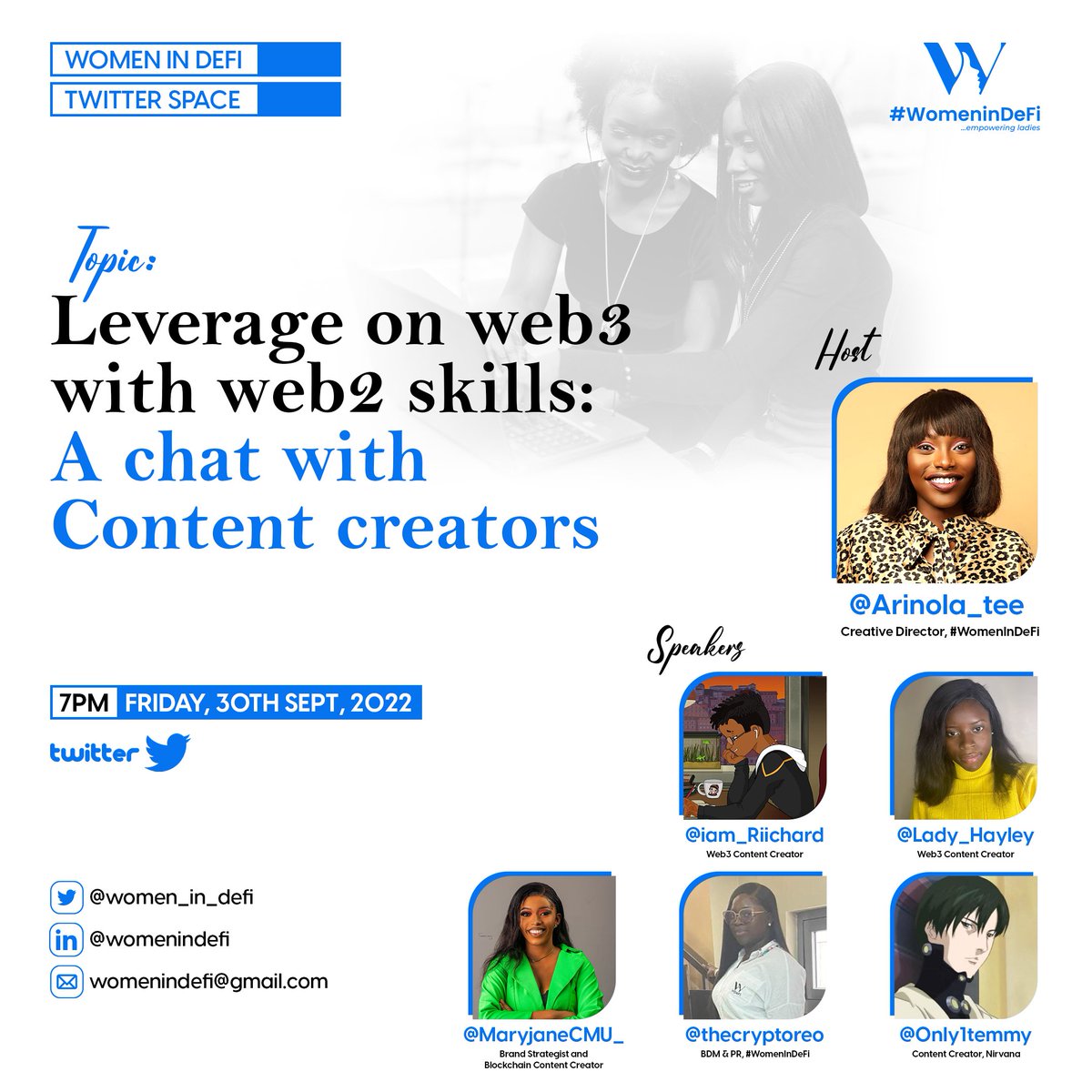 womenindefi_org's tweet photo. Got the skills? But don't know how to connect the dot.

https://t.co/yTp5Ihrjto

A CHAT WITH CONTENT CREATORS 

7pm
Friday, sept 30th
Be there!!! https://t.co/QZtPvK8Ib6