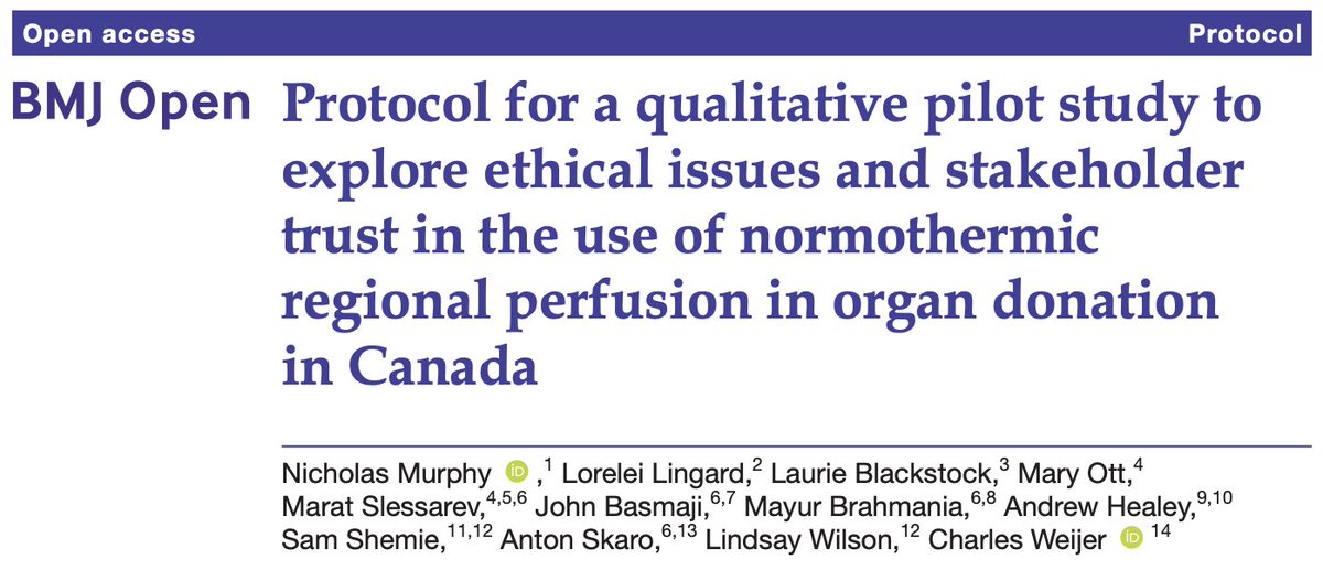 JUST PUBLISHED @BMJ_Open #NRP is a new #perfusion technology to improve #OrganDonation. We set out a plan to explore #ethical issues and #stakeholder views as first steps in the responsible adoption of this new #technology. @SchulichMedDent Open access: bmjopen.bmj.com/content/12/9/e…