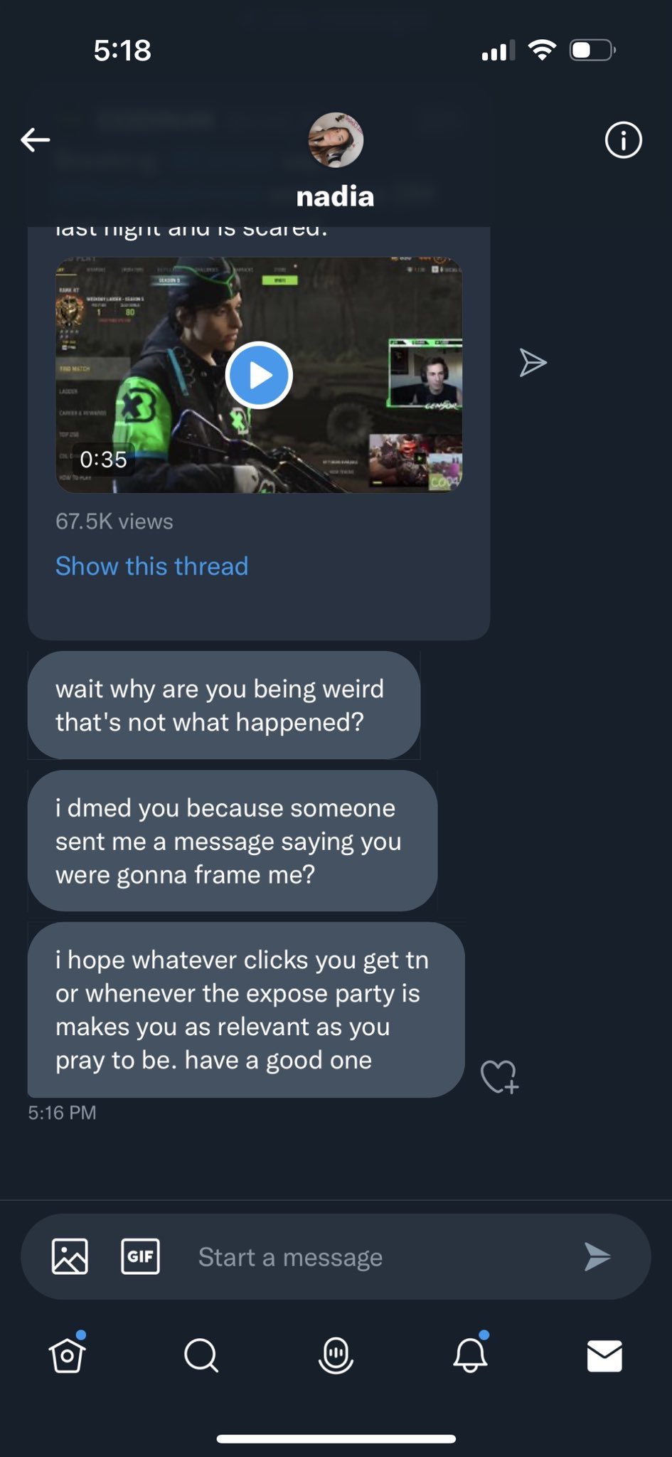 Dexerto on X: “Nadia DMd him again – which Censor leaked – and 