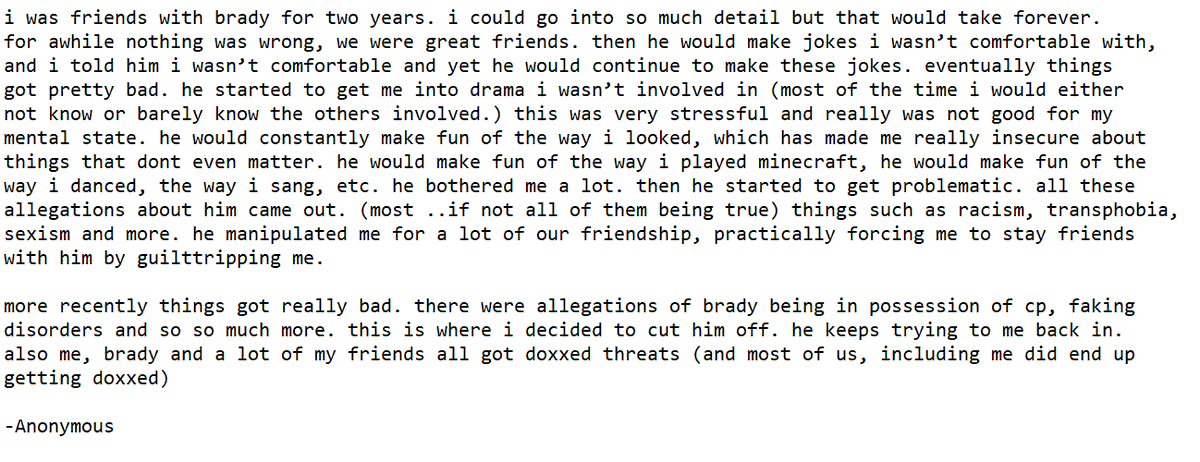 sirspiine's tweet photo. TW- NSFW , CP , d0xxing , manipulation , racism , the h0locaust and self injury 

Our experience with @/legitbradyttv. https://t.co/5JrL3qwbe6